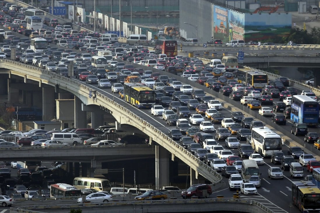Lines of cars are pictured during a rush hour traffic jam in Beijing. Photo: Reuters