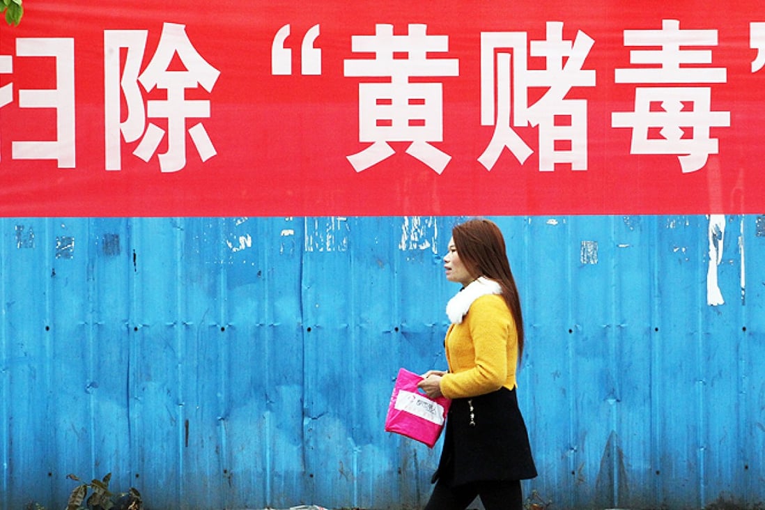 A banner saying "Get rid of Prostitution, Gambling and Drugs". Photo: Felix Wong