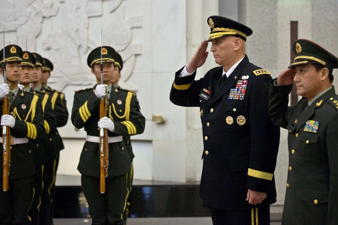 US Army Chief of Staff Raymond Odierno and General Wang Ning salute while reviewing an honour guard in Beijing. Photo: Reuters