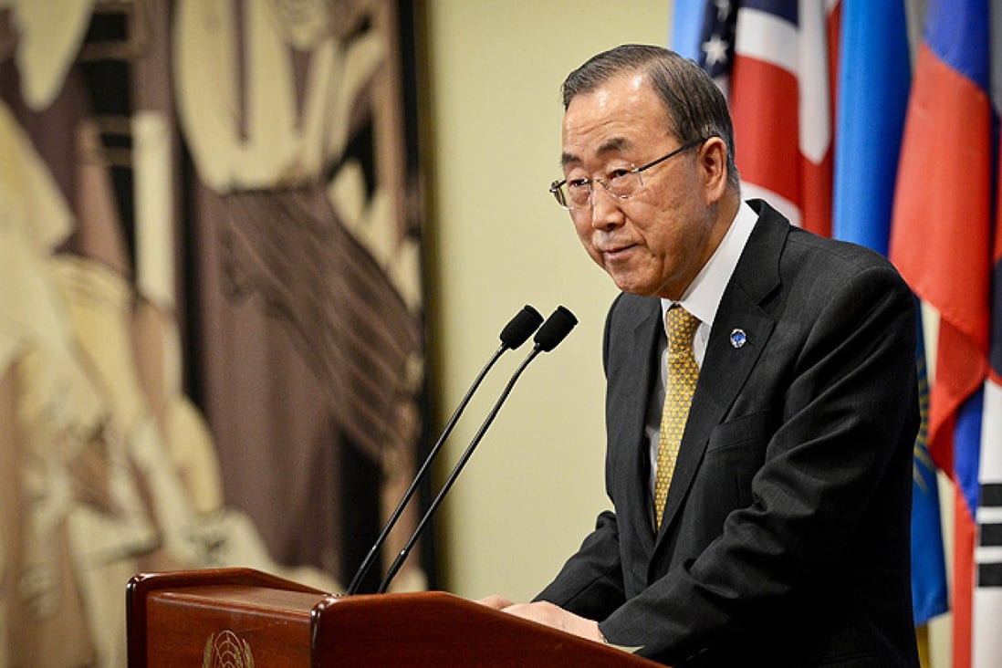 UN Secretary General Ban Ki-moon speaks on the Central African Republic at the UN headquarters in New York on Thursday. Photo: Xinhua
