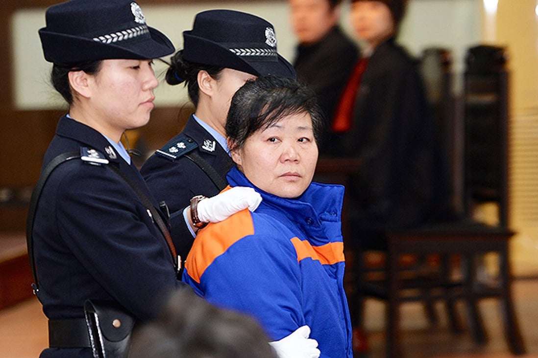 Zhang Shuxia was given a suspended death sentence for abducting newborn babies and selling them to traffickers in Shaanxi province in January. Photo: Reuters
