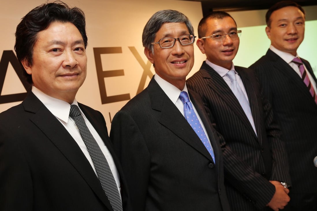 Joseph Ling (far left), Billy Fung, Mau Wang-bong and Vincent Chan blame Midland's management for its poor results. Photo: David Wong