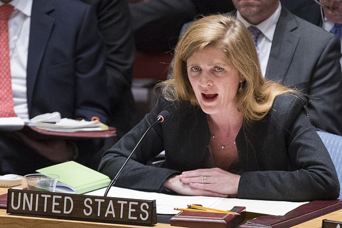 Samantha Power, the United State’s ambassador to the United Nations, speaks during to the Security Council. Photo: AP