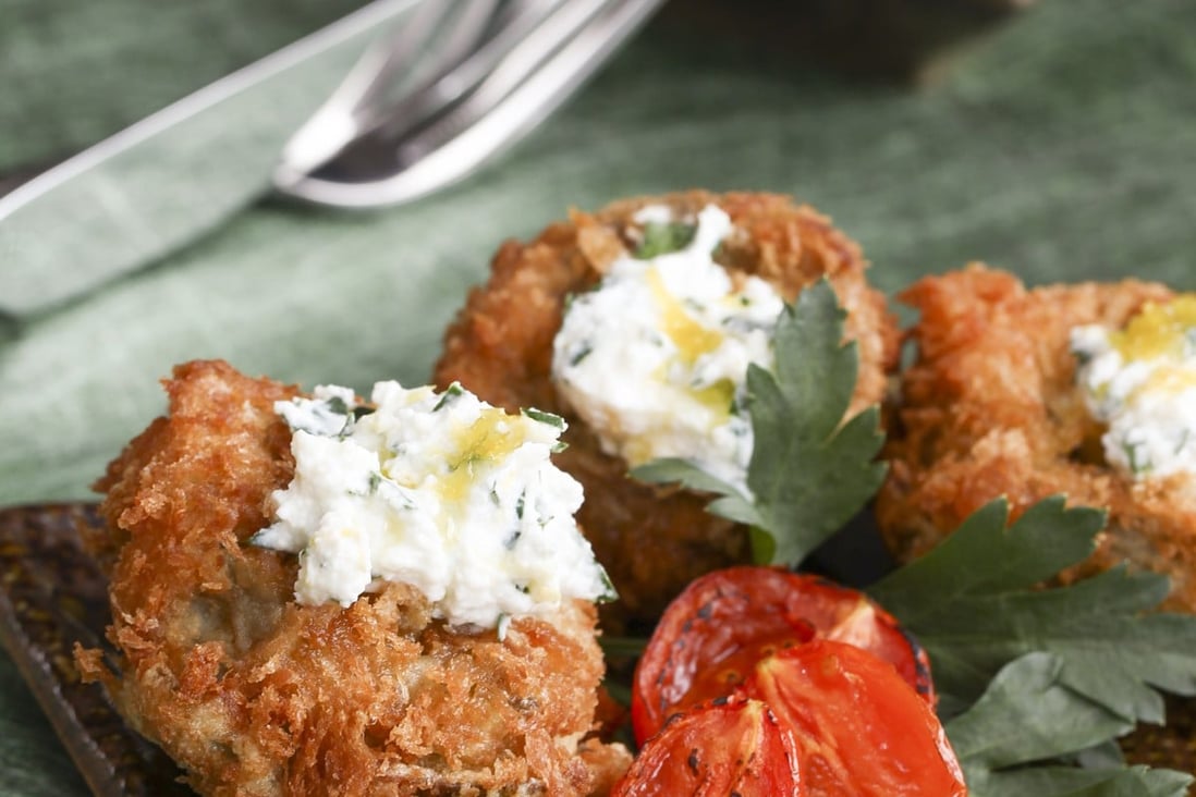 Artichoke hearts fried and stuffed with ricotta cheese, and stirfried artichoke hearts with