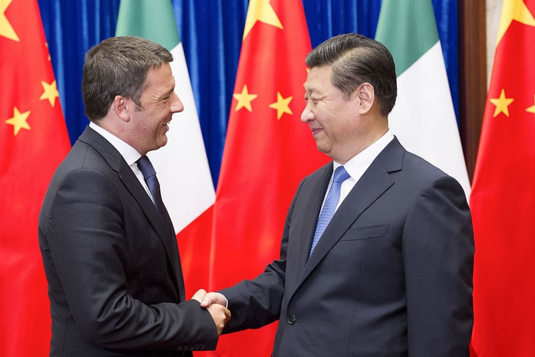  Italian Prime Minister Matteo Renzi with Chinese President Xi Jinping in Beijing on Wednesday. Photo: Xinhua