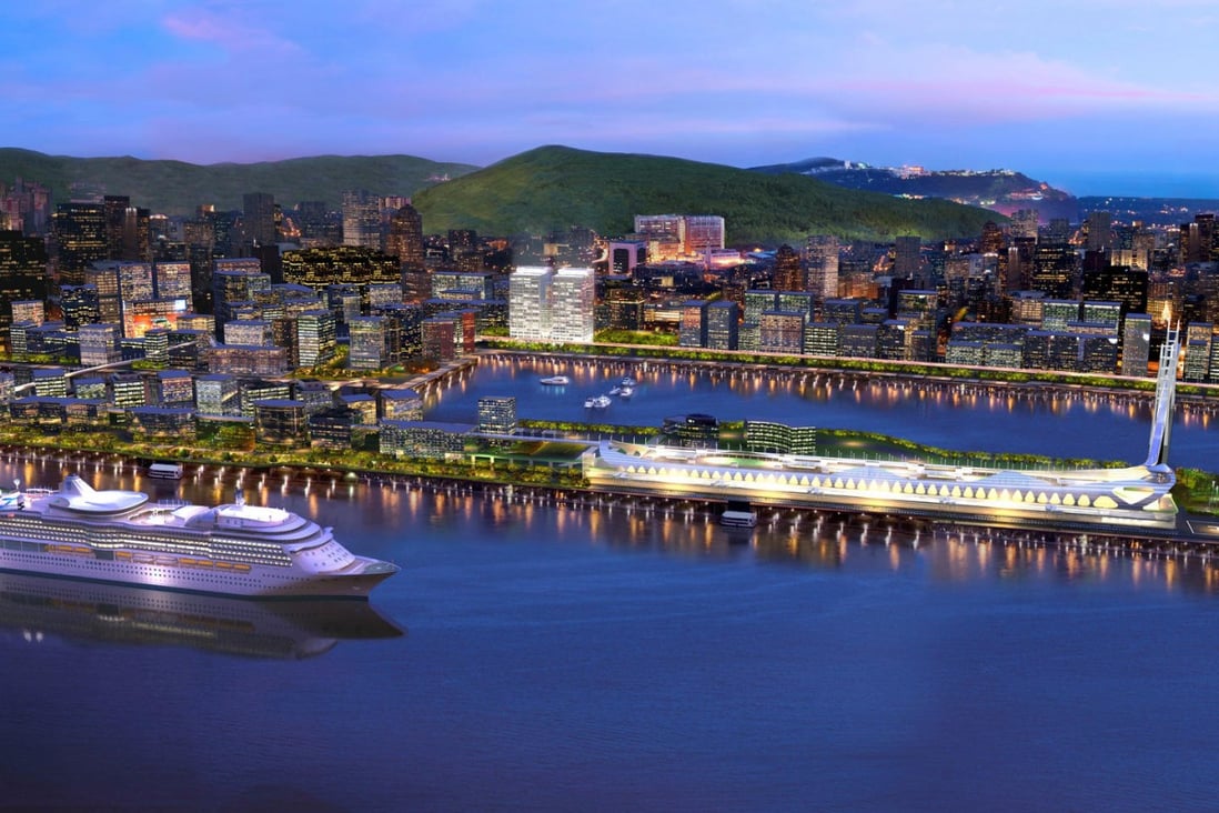 Citi is taking up the East Tower in the East Kowloon development (centre), shown in an artist's impression of the project. Photo: SCMP 
