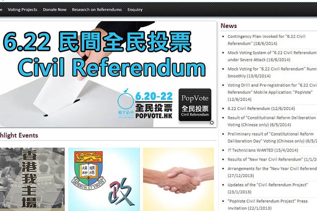 The website popvote.hk offers Hongkongers the opportunity to vote on how to elect the next chief executive in 2017. Photo: Screenshot