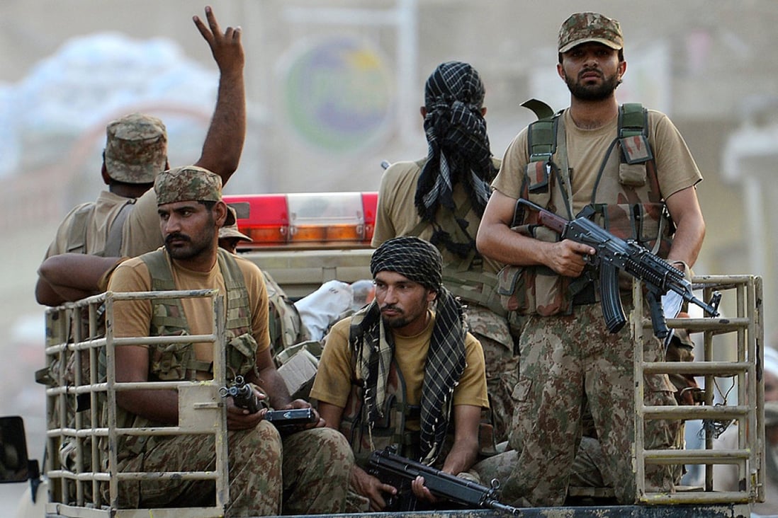 Pakistani army soldiers on patrol in Bannu. Photo: AFP