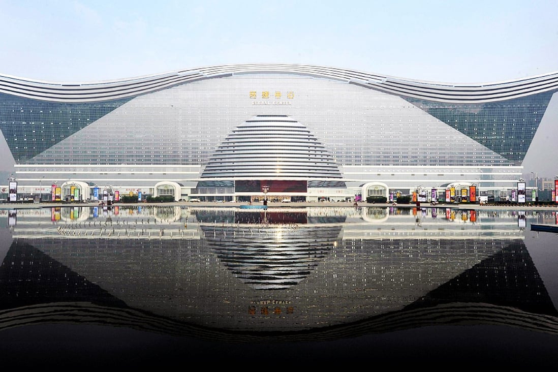An exterior view of the New Century Global Centre. Photo: AFP