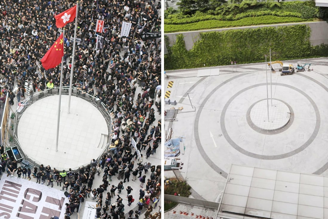 The square earlier this year during press freedom protests and (right) on Thursday. Photo: Felix Wong