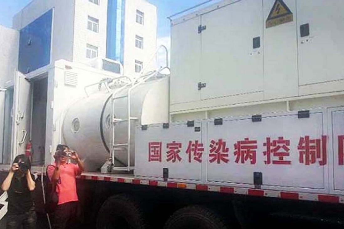 A truck loaded with disinfectant in Yumen. Photo: SCMP Pictures