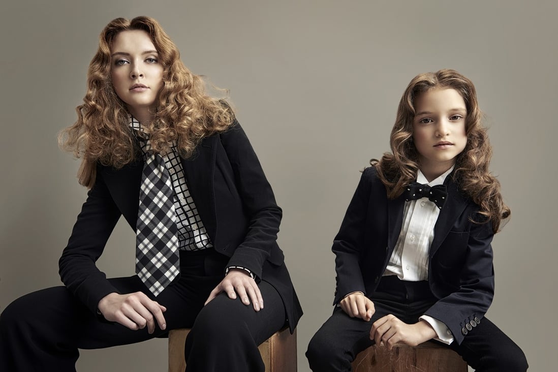 Julia (left) wears a wool suit (HK$28,500), checked shirt (HK$6,300) and tie, by Ralph Lauren (inquiries: 2721 1908). 
Eva (right) wears a pleated shirt (HK$1,020) and suit jacket (HK$2,250), both by Ralph Lauren. The trousers (HK$3,300) are by Burberry. The bow-tie, stylist's own.