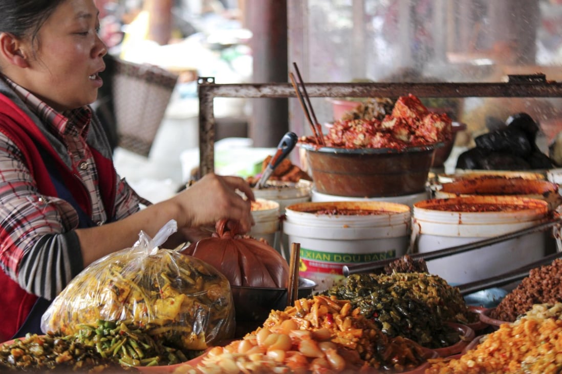 A stall in Shuhe sells signature produce of Naxi cuisine.