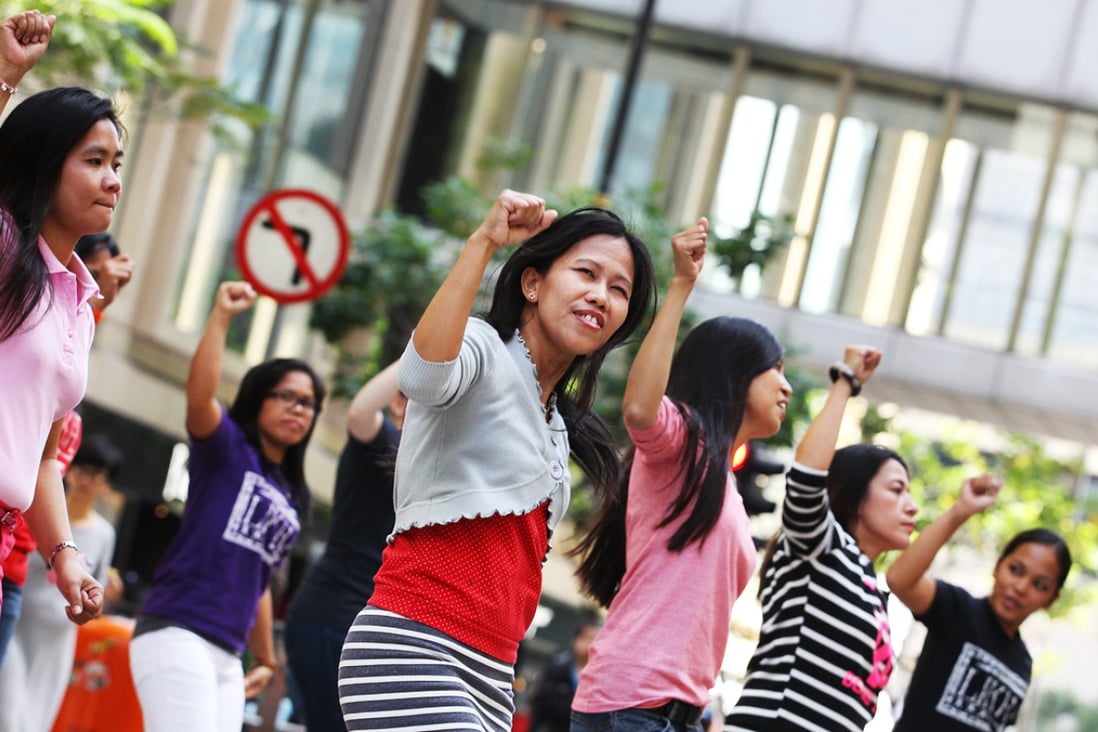 Filipino maids usually gather on Sunday in Chater Road, Central. Photo: Nora Tam