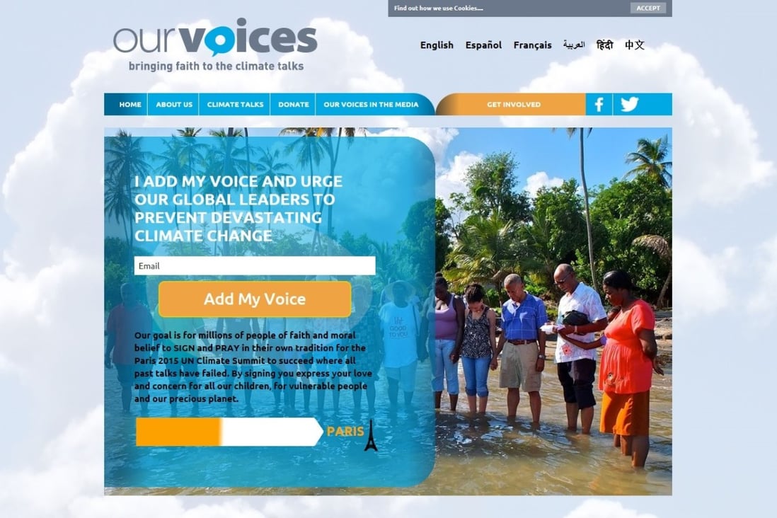 Our Voices, a global internet-based "prayer platform" to urge world leaders to consider the "moral dimensions" of climate change