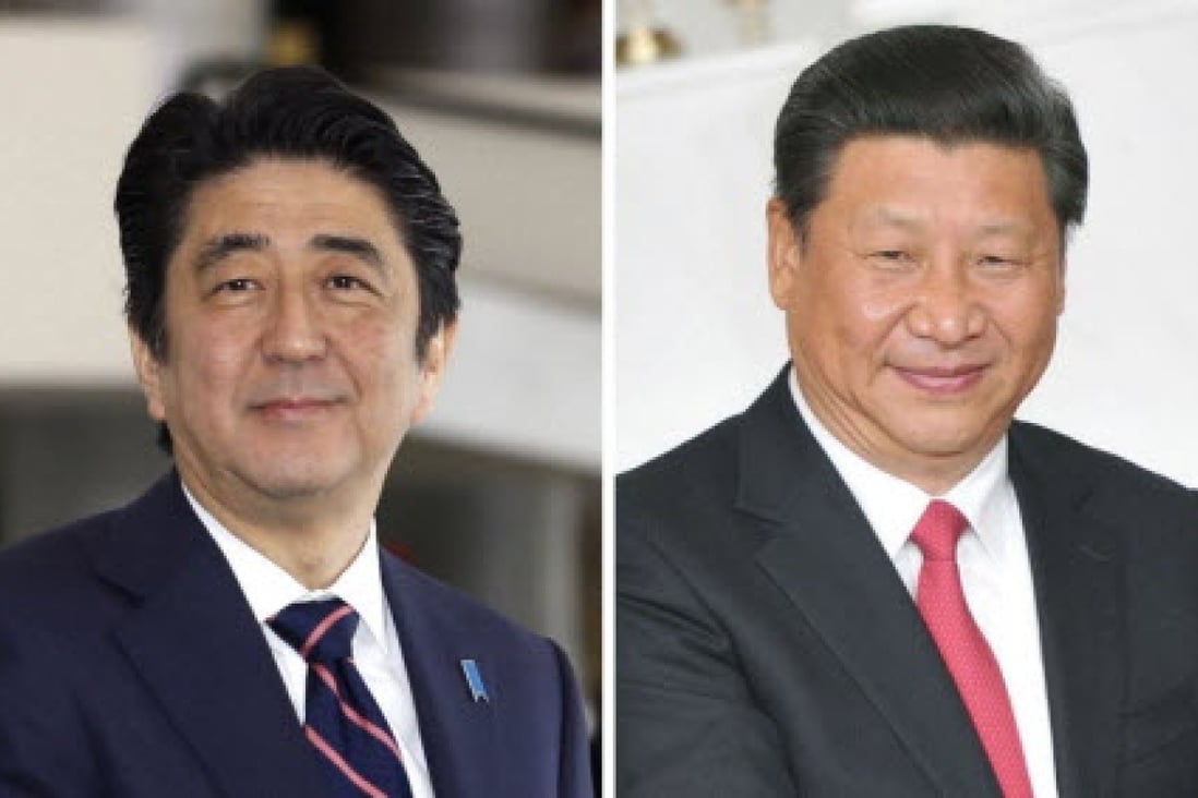 Japanese Prime Minister Shinzo Abe (left) and Chinese President Xi Jinping. Photo: Kyodo