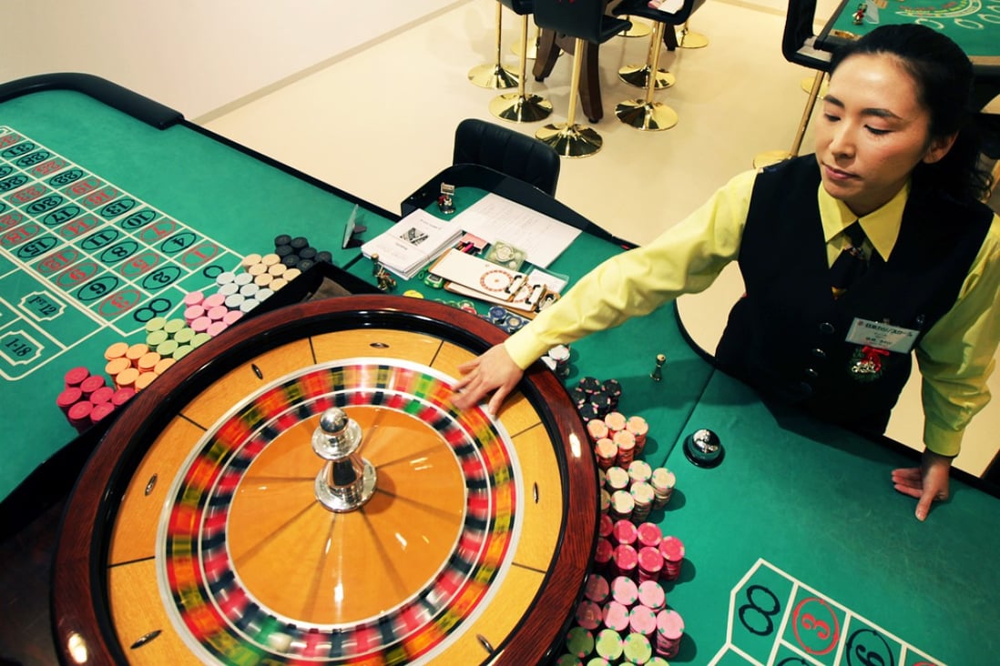 A dealer works at a roulette table at Casino Venus, a mock casino operated by Japan Casino School and Bright Inc. to provide the gambling experience in Tokyo, Japan.