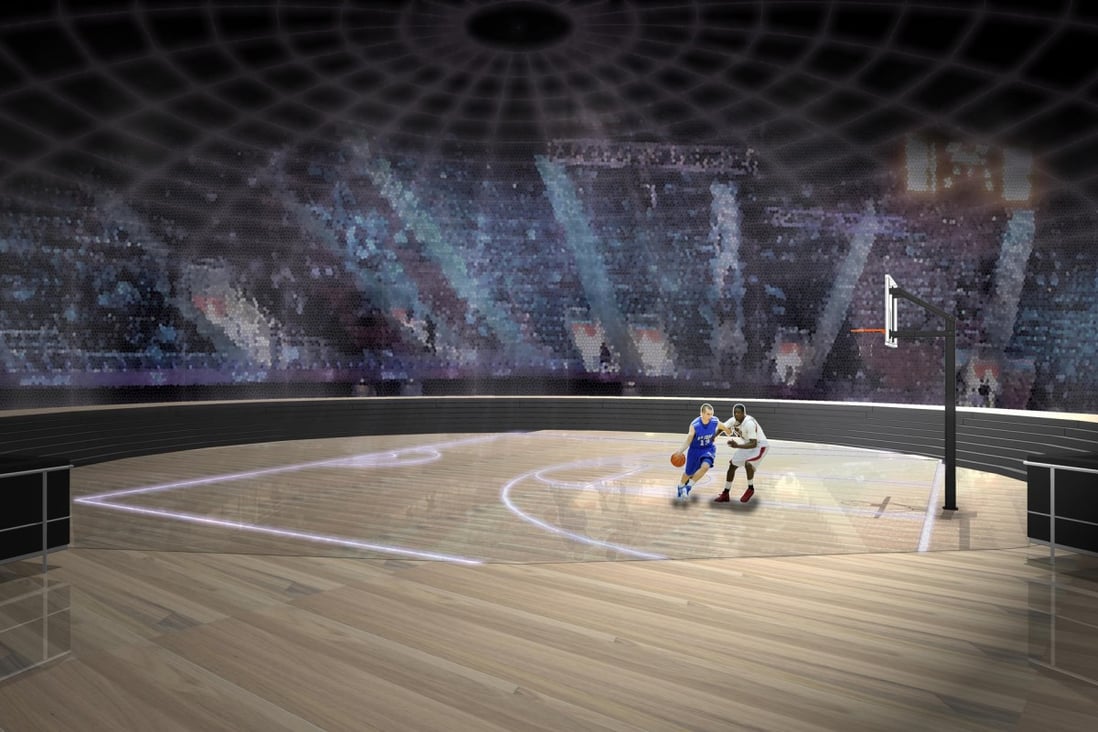 The digital gaming arena, with hi-tech screens on all surfaces, creates an interactive 3D environment. It can be turned into a basketball court. Illustration: Anzon Wong