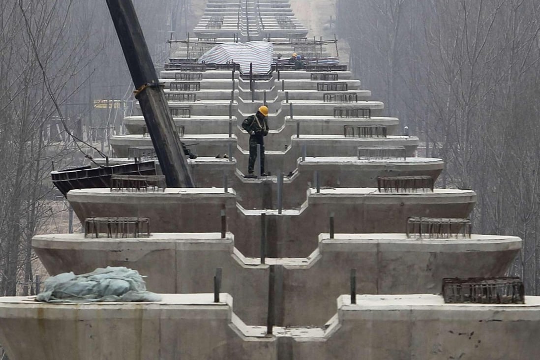 Railway viaduct under construction in Zhengzhou, where subsidies lower rail freight costs. Photo: Reuters