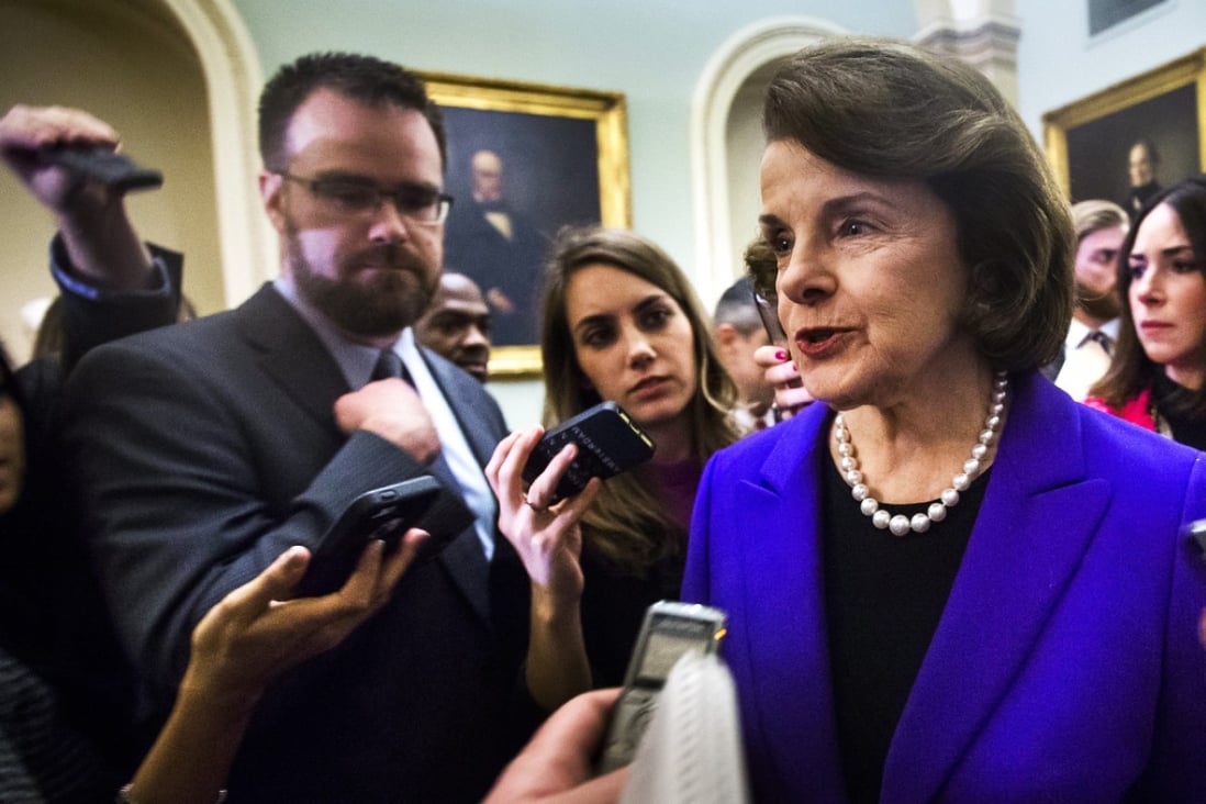 Senate Intelligence Committee chair Senator Dianne Feinstein talks to reporters after coming out of the Senate in Washington. Photo: EPA