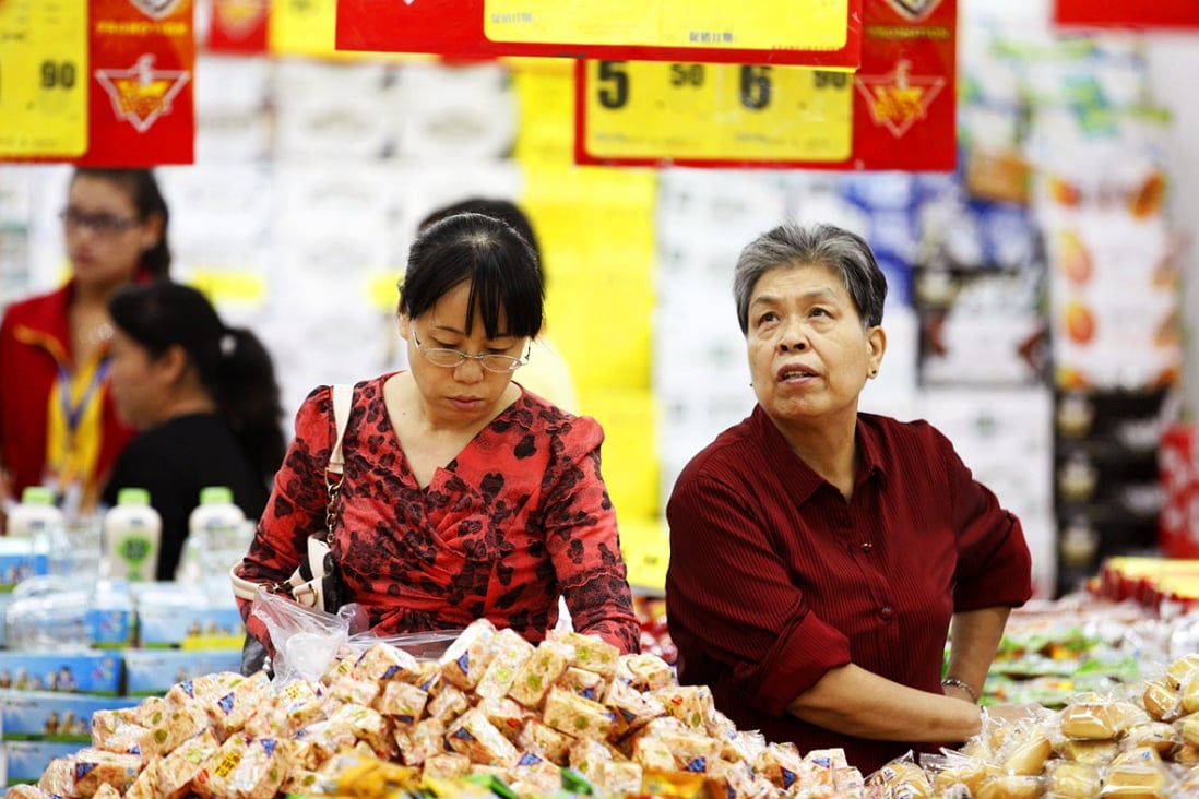 The rise in the mainland's consumer price index last month was the slowest since 2009. Photo: AFP