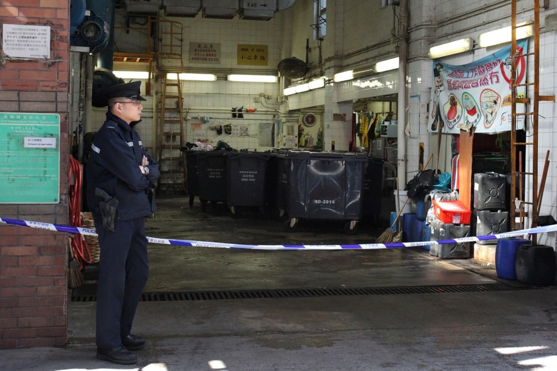The body of a 15-year-old girl believed to have been involved in compensated dating was found at this refuse collection centre in Mong Kok. Photos: May Tse
