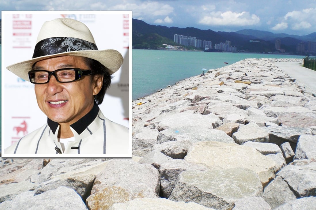 The crew of the film starring Jackie Chan (inset) were shooting scenes when their boat capsized off Sunny Bay (pictured). Photos: SCMP Pictures