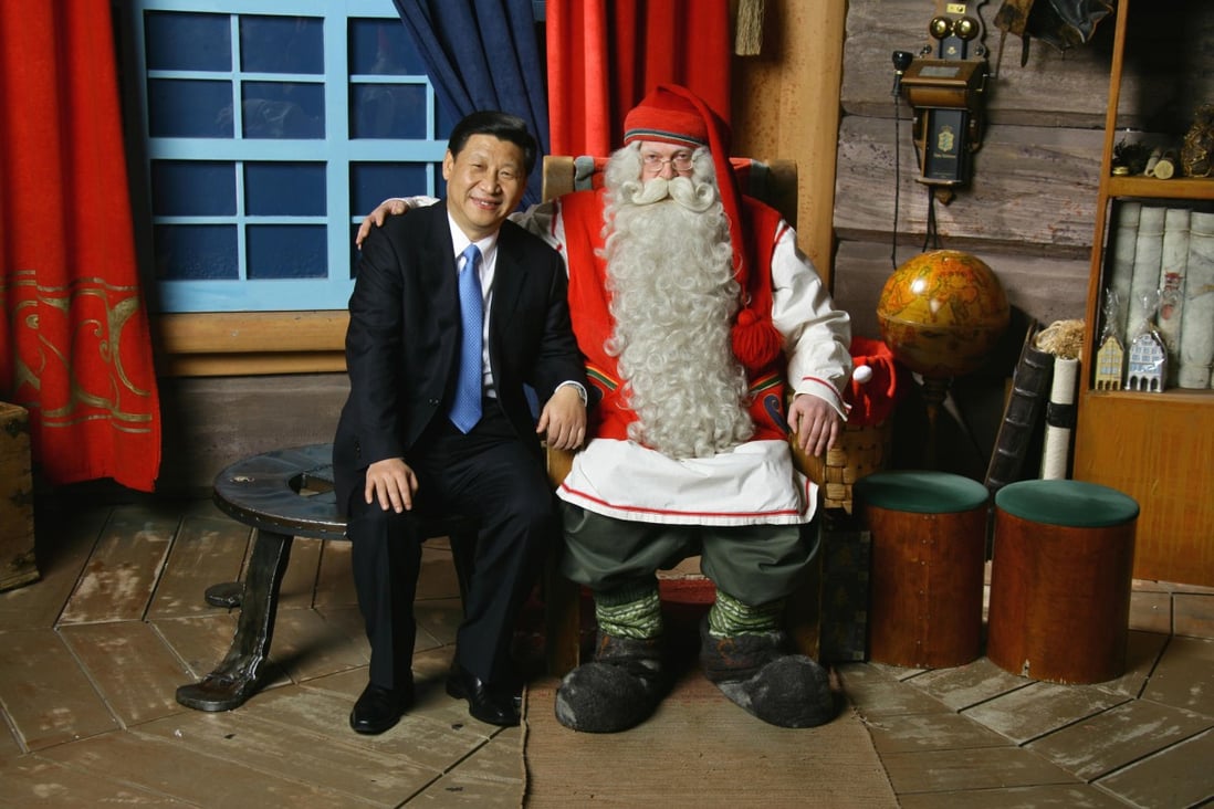 Xi Jinping, who made a three-day visit to Finland as vice-president in 2010, meets Santa Claus during a trip to Rovaniemi on the Arctic Circle. Photo: SCMP