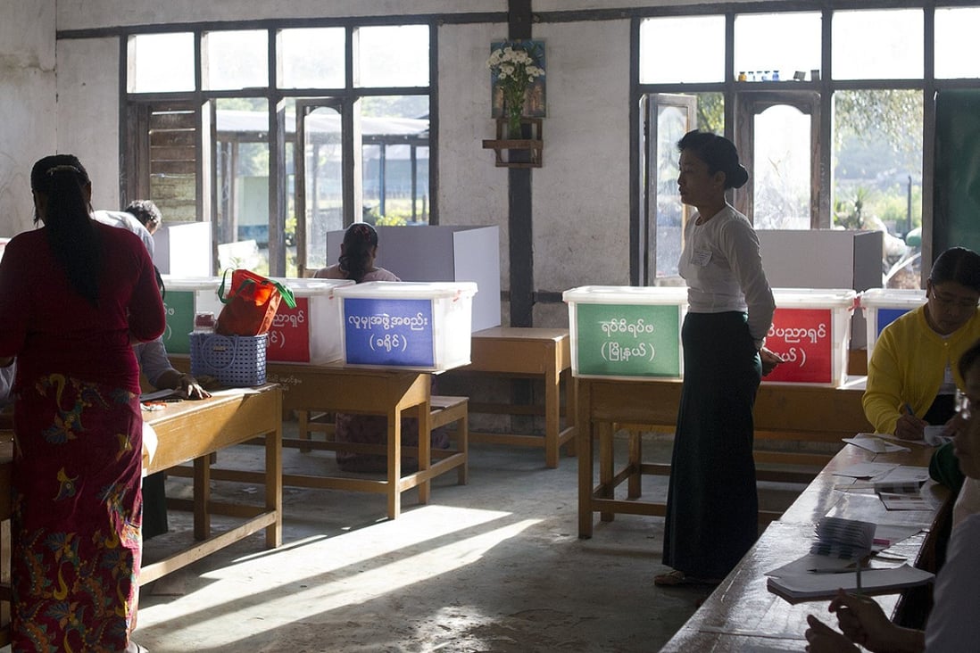 Voters cast their ballots in Yangon municipal elections on Saturday. Photo: AFP