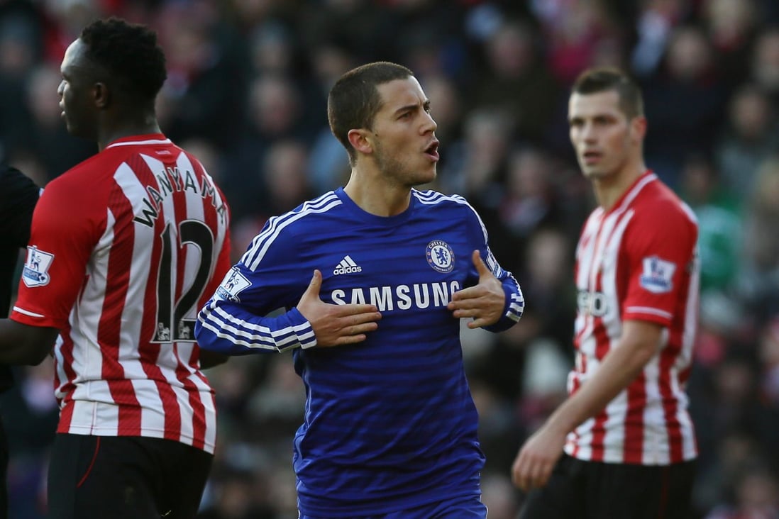Chelsea's Eden Hazard celebrates after scoring in their 1-1 draw with Southampton. Photo: AP