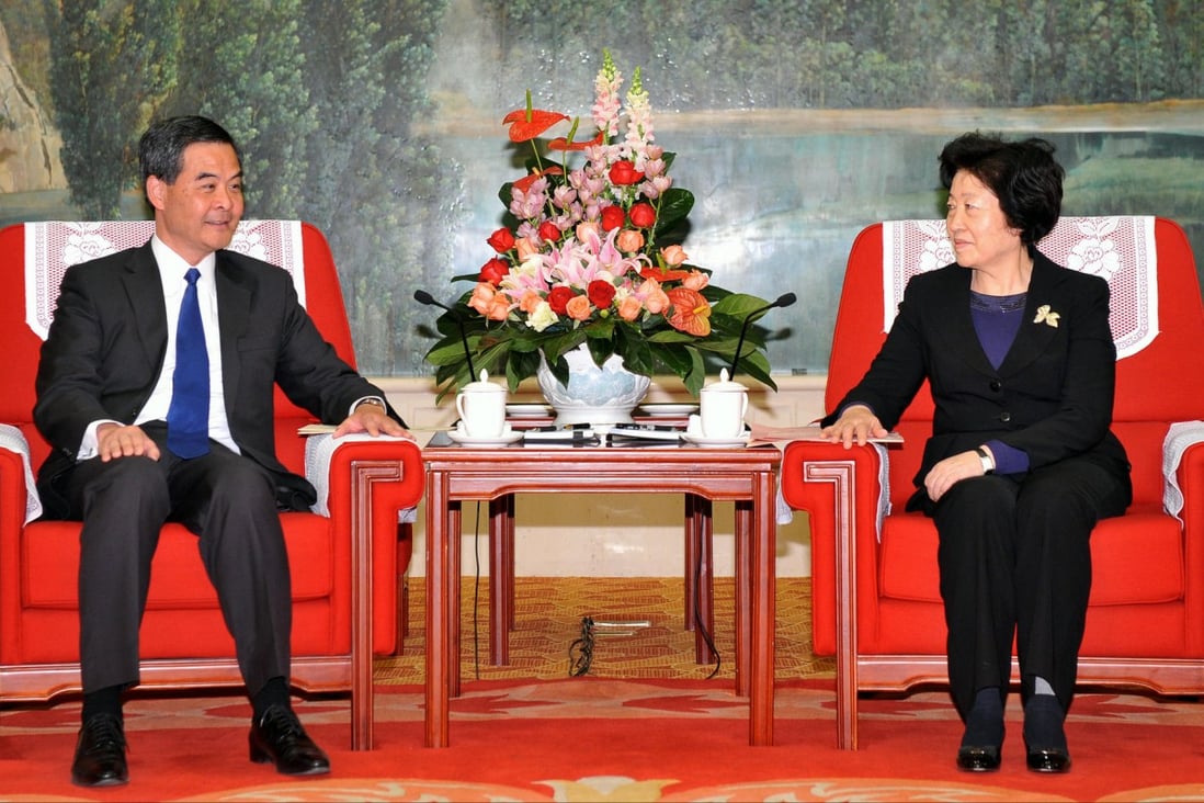 Chief Executive Leung Chun-ying (left) meets Sun Chunlan. Photo: ISD