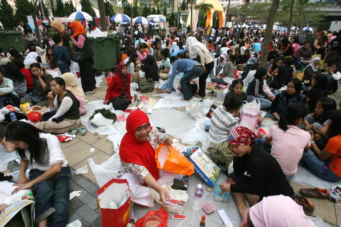 Maids gathering in Hong Kong's open spaces are being targeted by criminals. File photo: Martin Chan