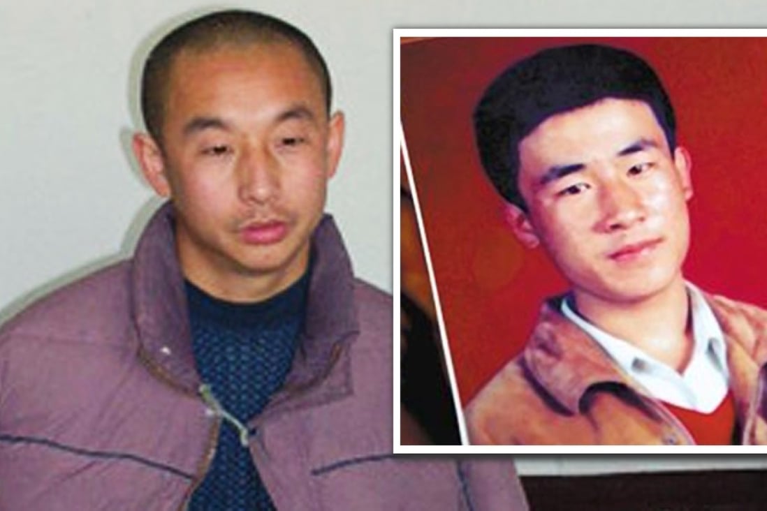 Zhao Zhihong (left) went on trial today after confessing to the murder for which an innocent man, Huugjilt (inset), was executed in 1996. Photos: SCMP Pictures
