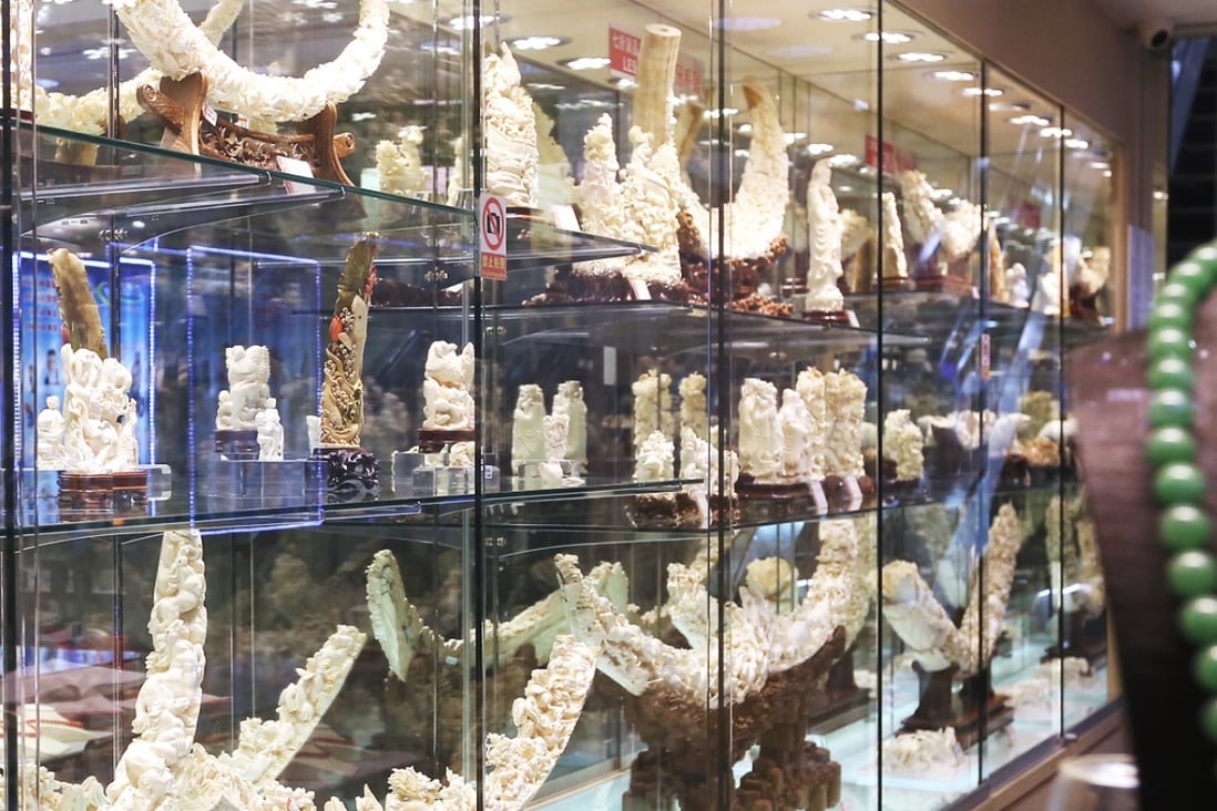 Carvings made from woolly mammoth tusks, not elephants, remain on display at the Chinese Goods Centre. Photo: K. Y. Cheng