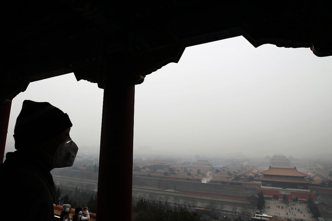 A man surveys the Forbidden City in Beijing on Wednesday as air quality in the capital descended to heavily polluted levels. Photo: Simon Song