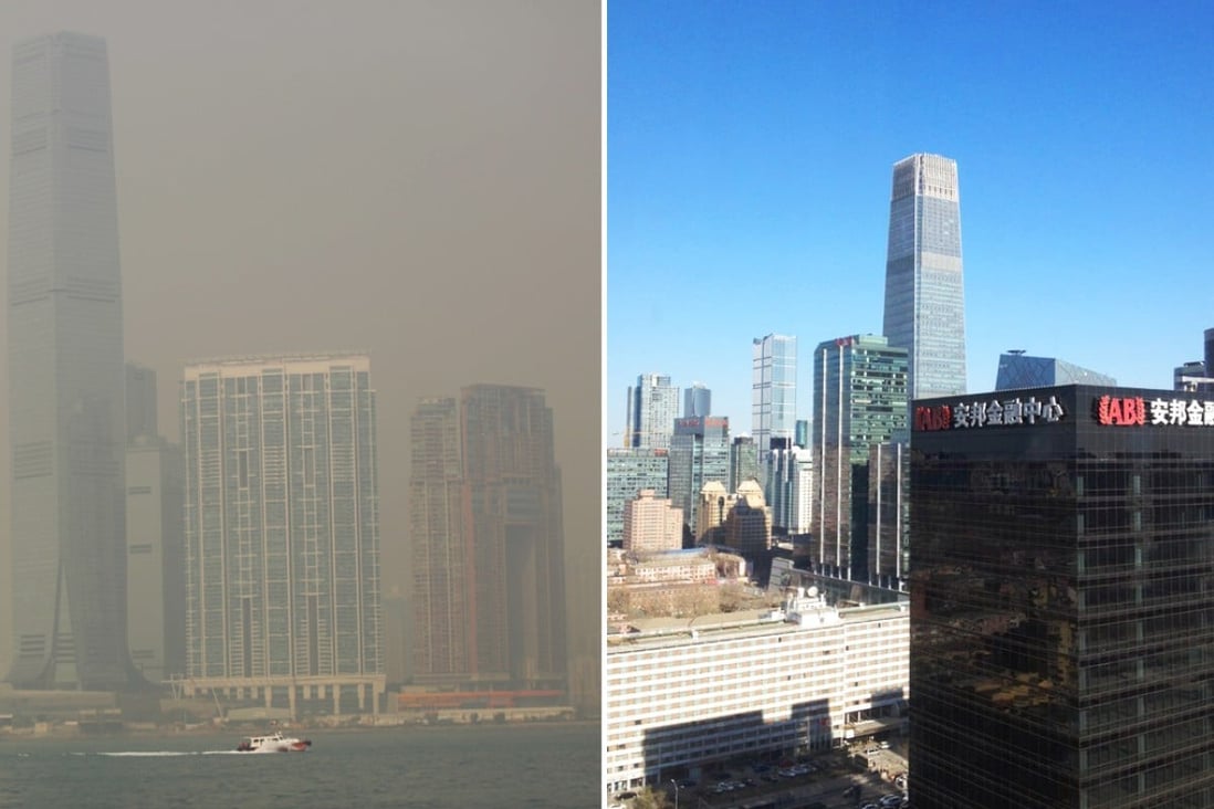 Air pollution clouds Victoria Harbour in Hong Kong on Wednesday as Beijing enjoys blue skies. Photo: Sam Tsang