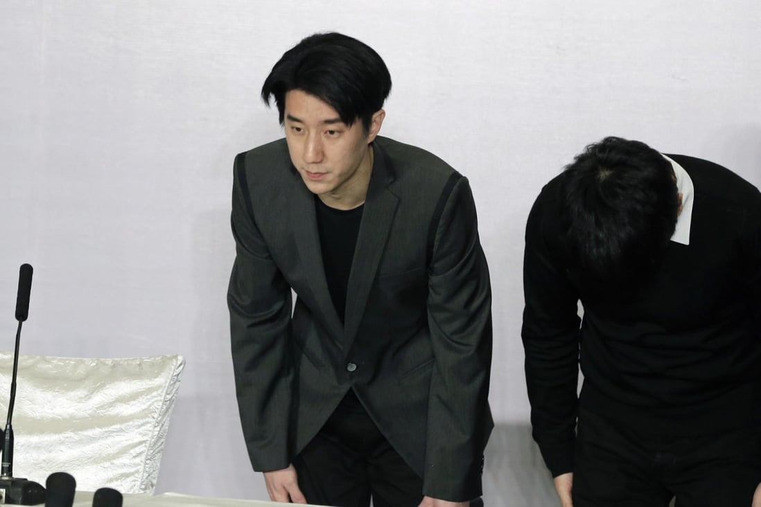 Jaycee Chan's press conference in Beijing yesterday was broadcast on state television. Photo: EPA