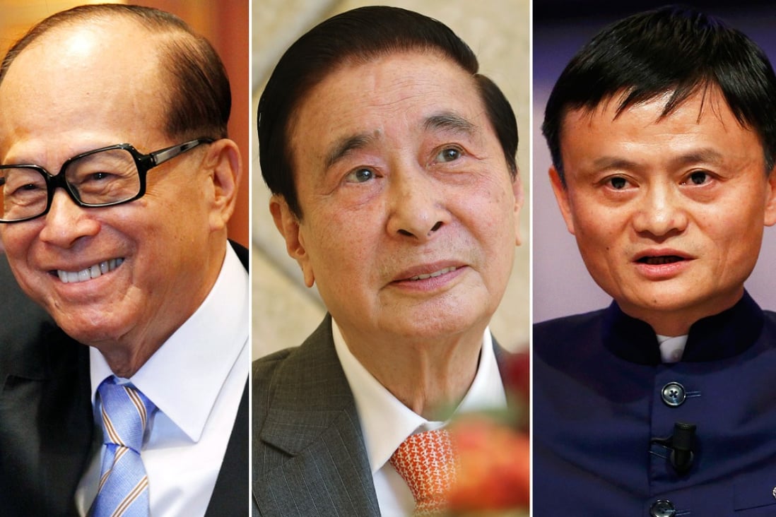 The world's top Chinese billionaires in order based on wealth rankings: (from left) Hutchison Whampoa and Cheung Kong magnate Li Ka-shing, Henderson Land tycoon Lee Shau-kee and Alibaba billionaire Jack Ma. Photos: EPA, Felix Wong, Reuters