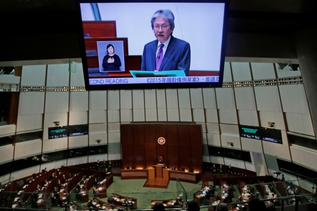 John Tsang delivers the budget speech at the Legislative Council. Photo: AP