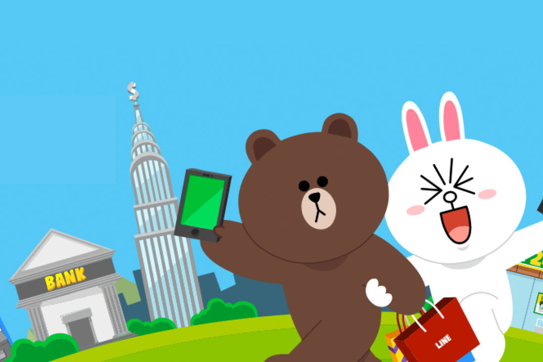 A promotional image for Line Pay featuring the company's mascots Brown and Cony. Photo: Line Corp