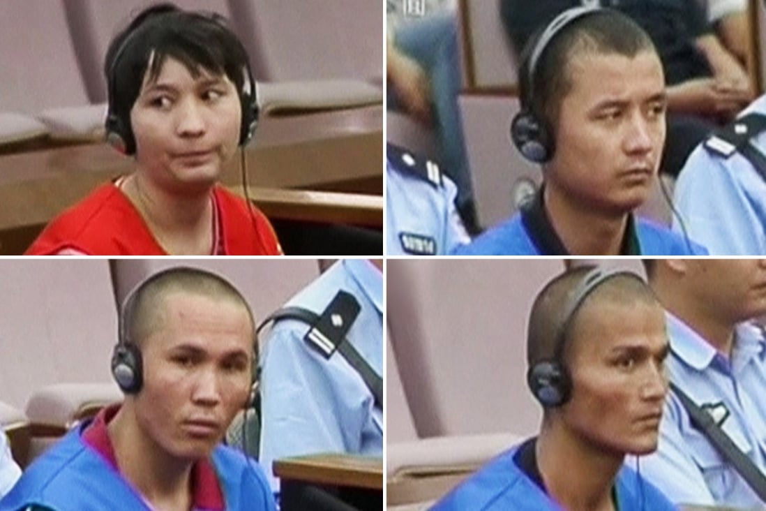 The three men executed for knife attack, with Patigul Tohti, top left, who was sentenced to life in prison. Photo: SCMP Pictures