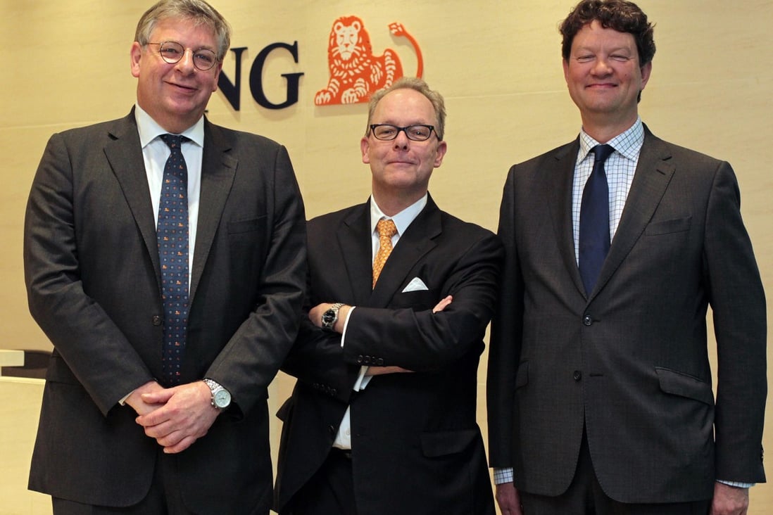 (From left) ING's Robert Scholten, John Boyles and Jan-Evert Post see more Asian non-banking institutions such as insurance firms looking at Europe. Photo: Bruce Yan
