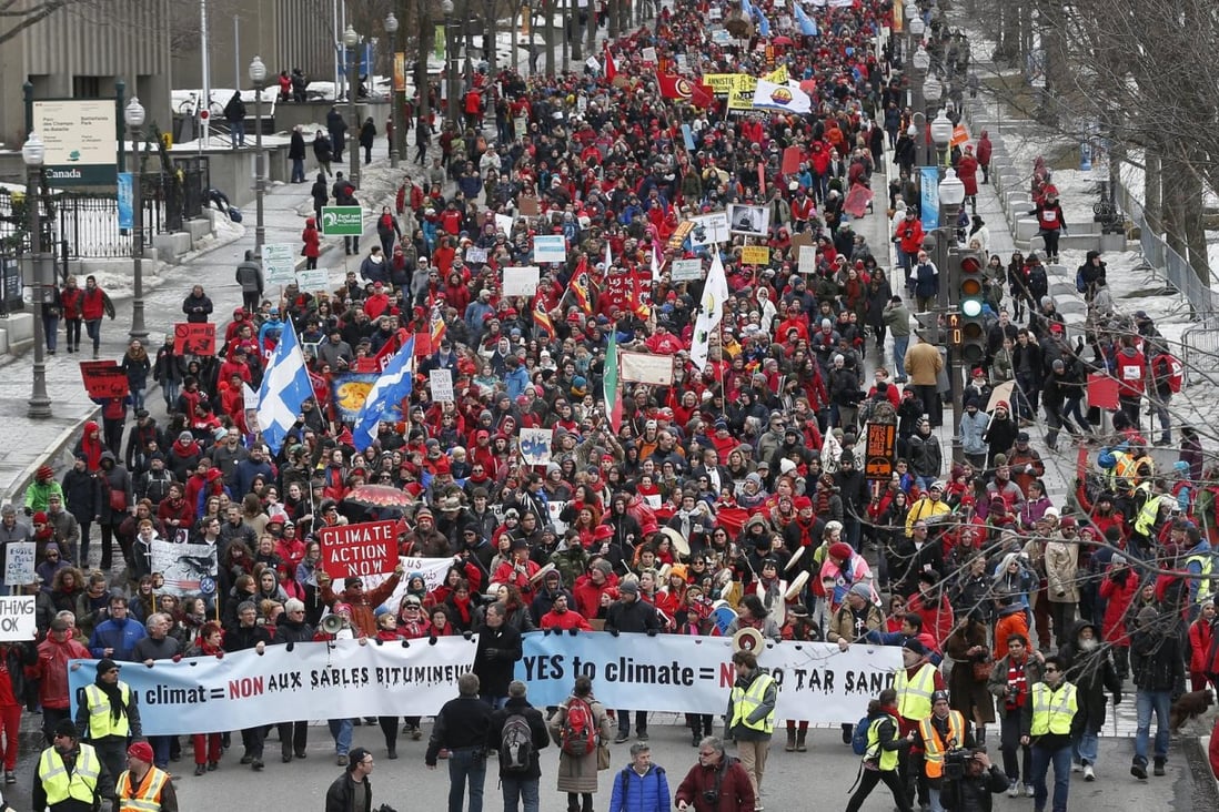 A climate change protest staged in Quebec City. Photo: Reuters