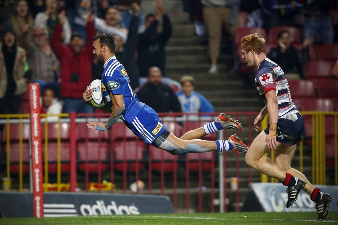 Dillyn Leyds of the Stormers puts a spectacular exclamation point on this try against the Rebels in Cape Town. Photos: EPA