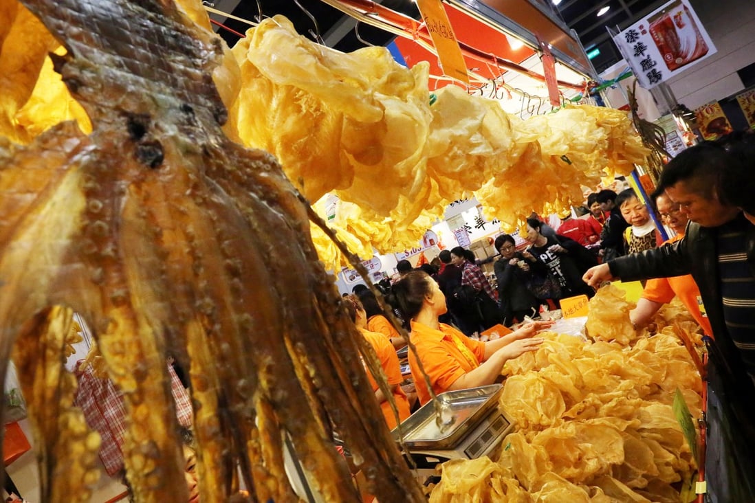Fish bladder, also known as maw, was on sale at the 12th Hong Kong Food Festival at Hong Kong Convention and Exhibition Centre in Wan Chai. Photo: Felix Wong