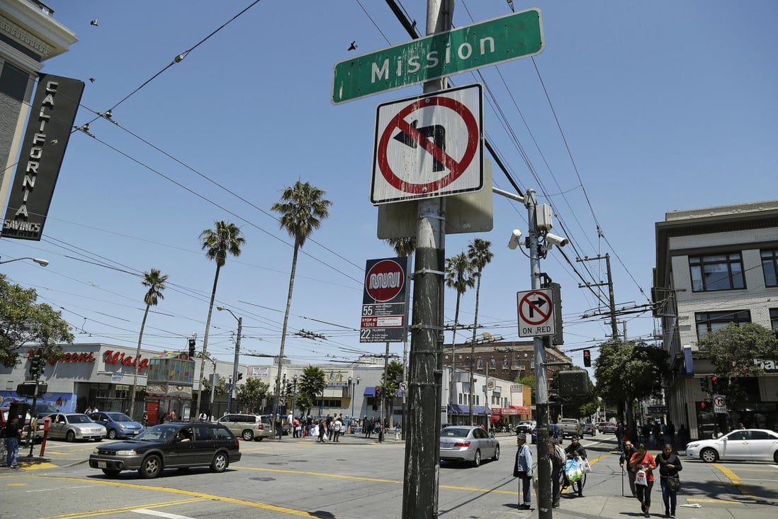 The intersection of 16th and Mission streets in San Francisco. In the background at left is the site activists have dubbed the "Monster in the Mission". Photo: AP 