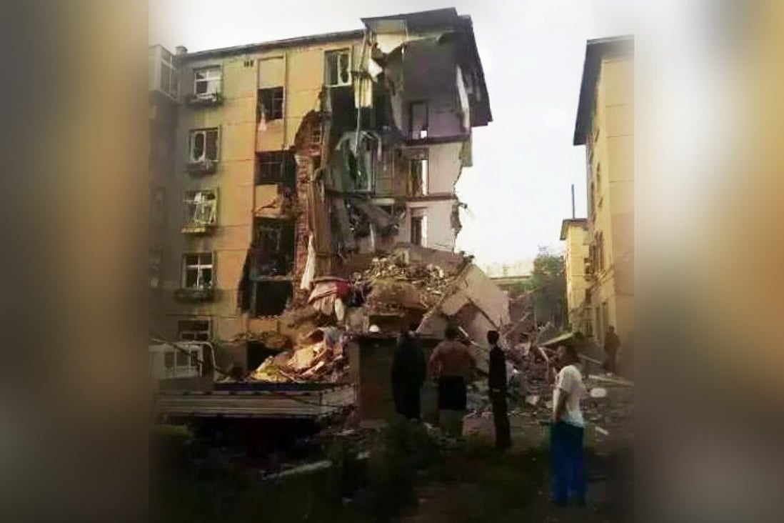 At least 10 people were injured by the blast at a block of flats in Liaoning province early on Friday, which is believed to have been caused when a liquified gas tank exploded. Photo:: SCMP Pictures
