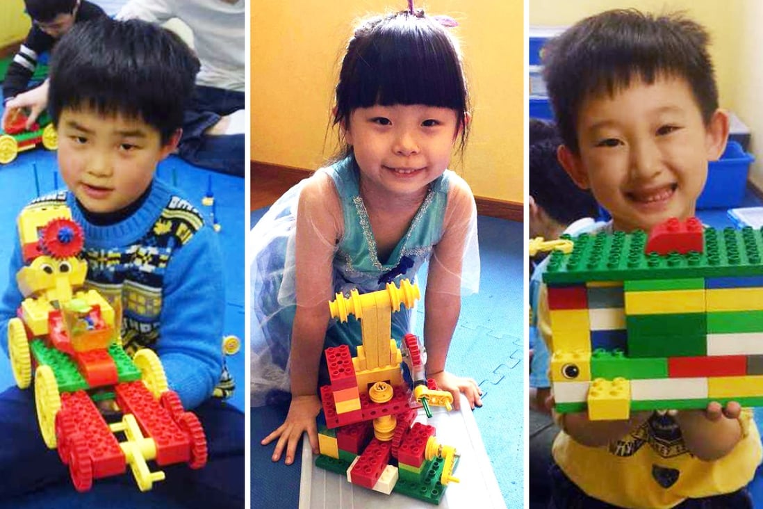 Children with their Lego creations made during a class at Shanghai’s VZ International Creative Centre. Photos: Mandy Zuo
