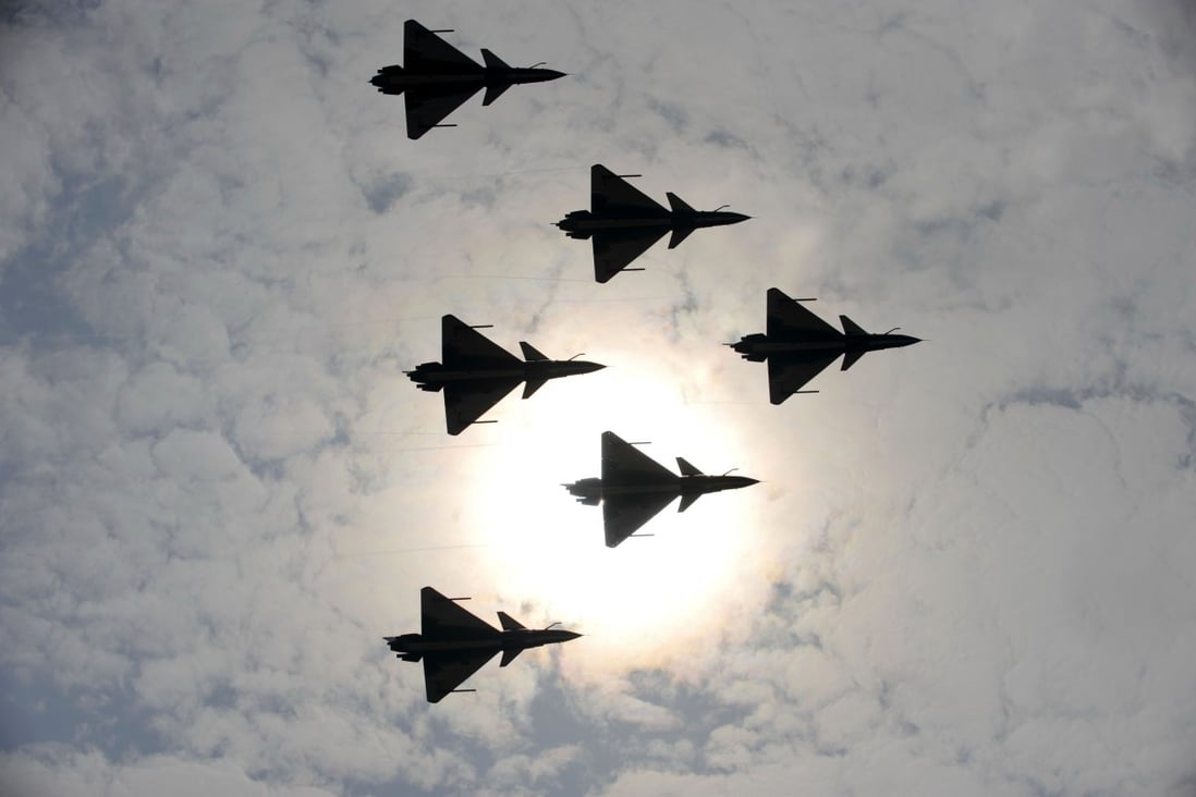 PLA Air Force J-10 jet fighters perform in Zhuhai, Guangdong province. Photo: Xinhua