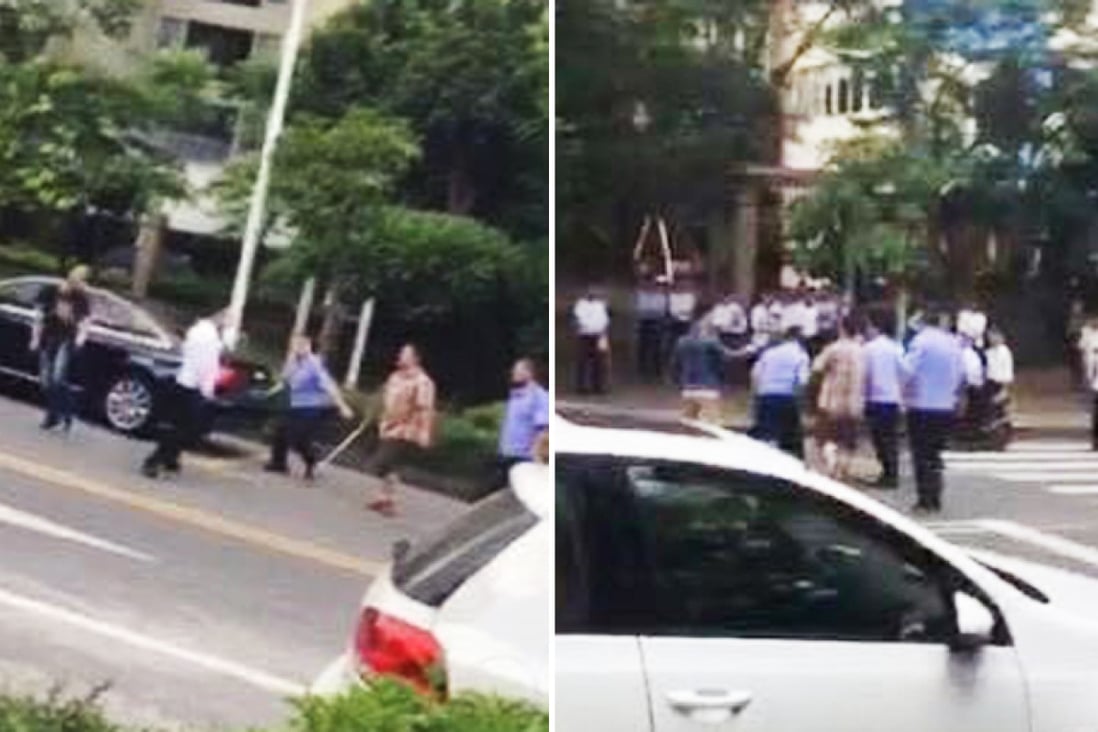 Scenes from video of the urban management officers attacking the estate agents in Shenzhen. Photo: Sina Weibo